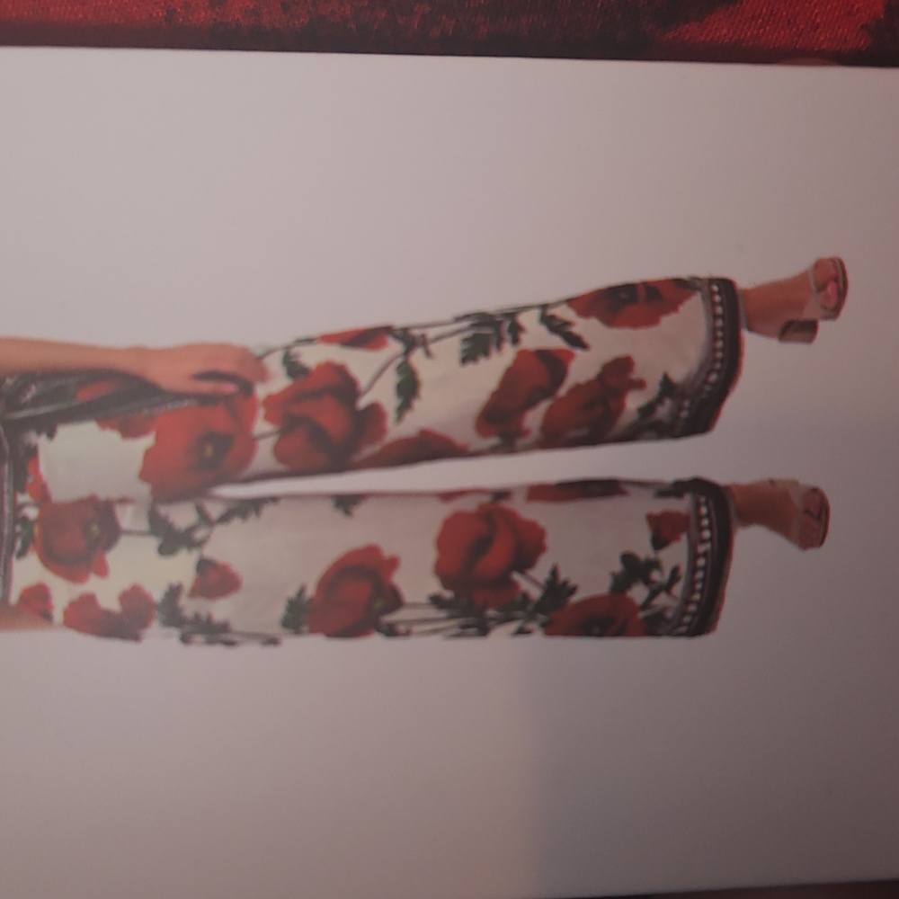 Lulumari Elegant Red Floral Wide-Leg Resort Beach Pants XL NWT - Picture 3 of 3
